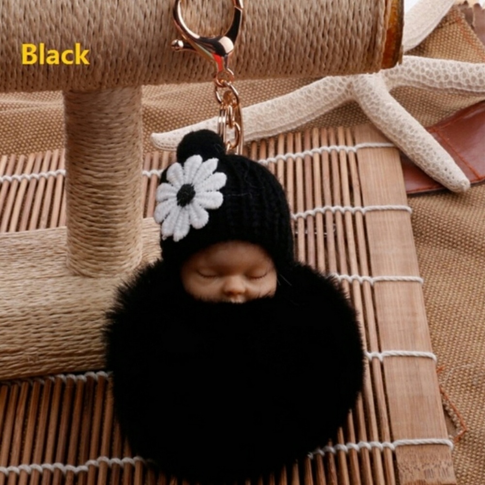 Sleeping Baby Pom Keychain